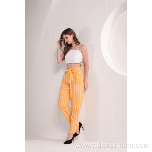 China Women's Yellow Striped Ankle Pants Supplier